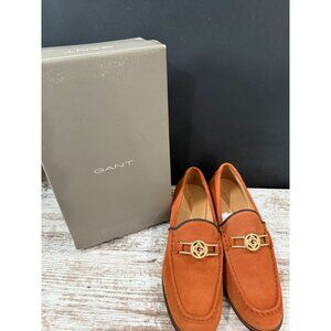Gant Womens Orange Suede Loafers With Gold Rope Detail Size 40 Elegant Design